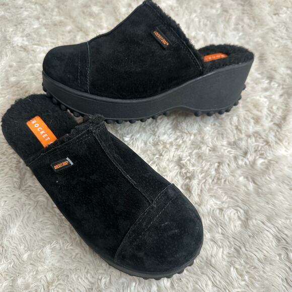 Rocket Dog Sz 8 Womens Fran Suede Nubuck Black Platform Clog Y2k 90s Style - Picture 1 of 5
